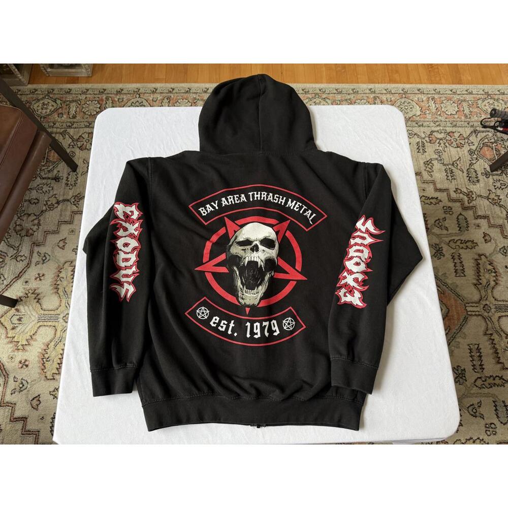 Exodus Bay Area Thrash Metal Skull Graphic Zip-Up Hoodie XL